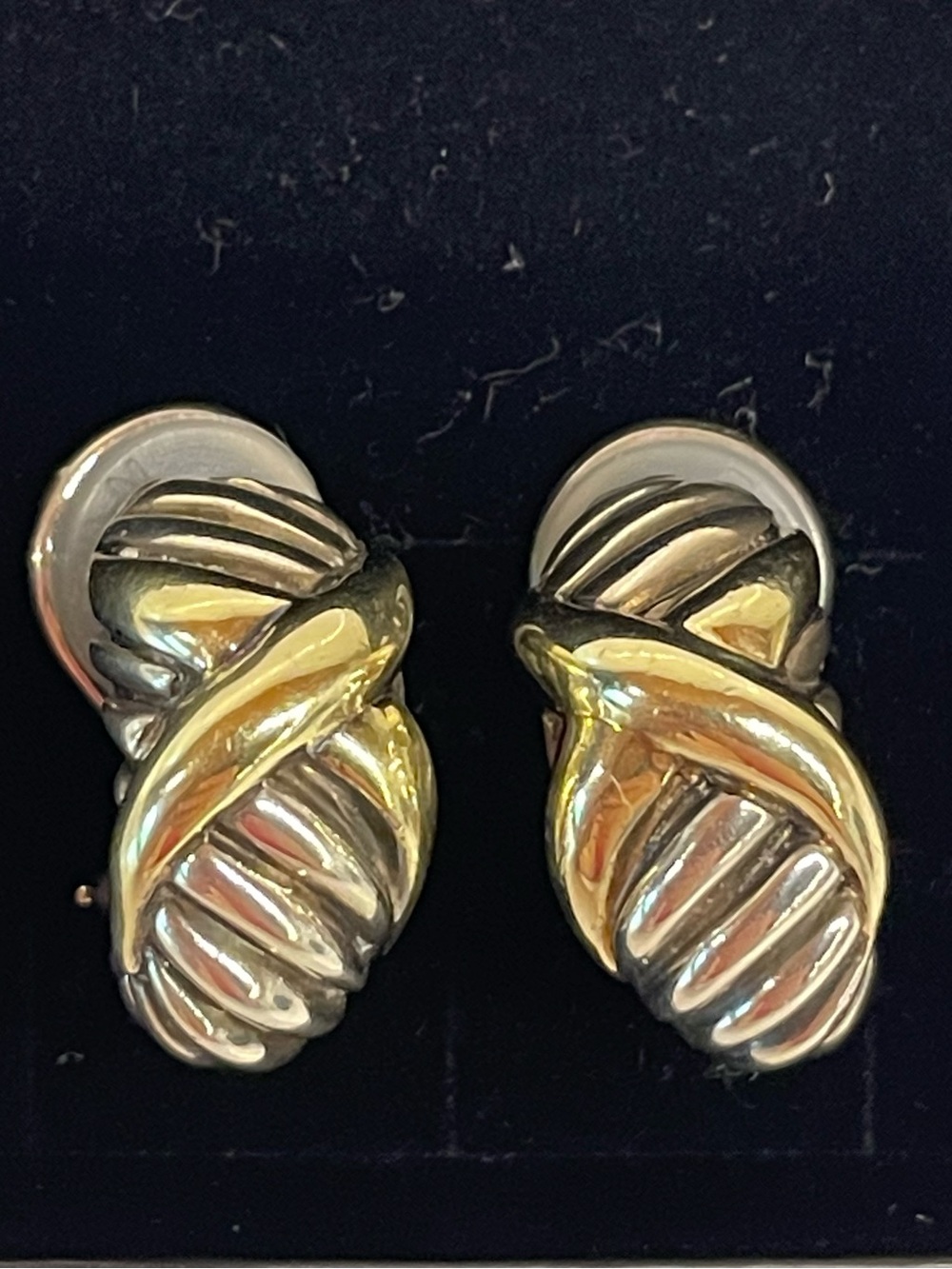 David Yurman Vintage 925 Silver & 18k Yellow Gold X Hoops Earrings